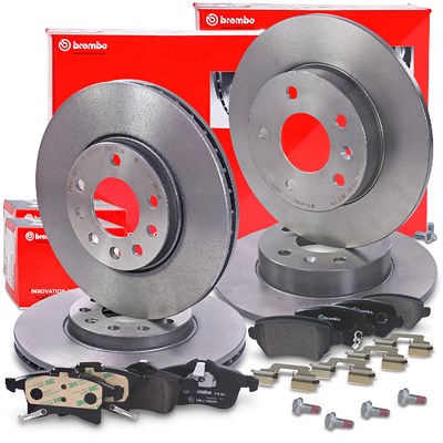 Brembo Bremsscheiben +Bremsbeläge vorne+hinten für Chevrolet, Opel, Vauxhall von BREMBO