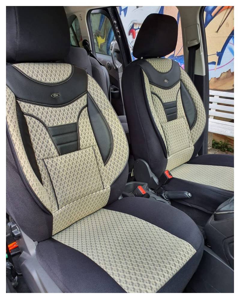 Maß Sitzbezüge für Auto Sitze kompatibel mit Nissan Primastar 2002-2016 Fahrer und Beifahrer Schonbezüge Sitzschoner Sitzbezug FB:902 (Beige/Schwarz) von BREMER SITZBEZÜGE