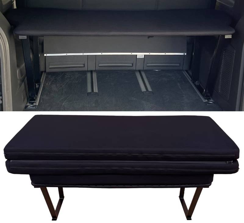 BREMER SITZBEZÜGE Multiflexboard kompatibel mit VW T5 T6 T6.1 Multivan Bettverlängerung Camper 2003-2021 Schlafauflage Höhe 51cm inkl. Konsolen & Klappmatratze Uni Schwarz von BREMER SITZBEZÜGE