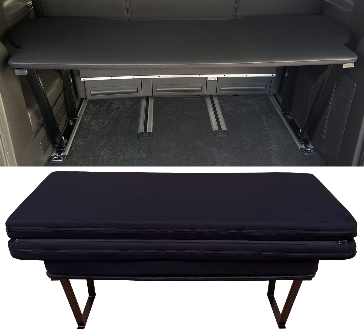 BREMER SITZBEZÜGE Multiflexboard kompatibel mit VW T5 T6 T6.1 Multivan im Set Bettverlängerung Camper Schlafauflage Höhe 51cm inkl. Konsolen & Klappmatratze Kunstleder Schwarz von BREMER SITZBEZÜGE