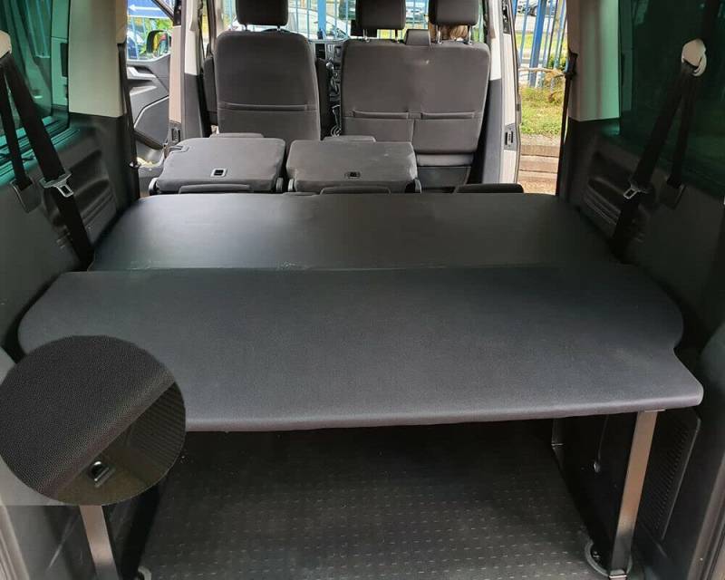 BREMER SITZBEZÜGE Multiflexboard kompatibel mit VW T5 T6 T6.1 Transporter Caravelle Kurzer Radstand Bettverlängerung Camper TSPUni/Höhe 51cm inkl. Konsolen/in Farbe: Uni Schwarz TSP von BREMER SITZBEZÜGE