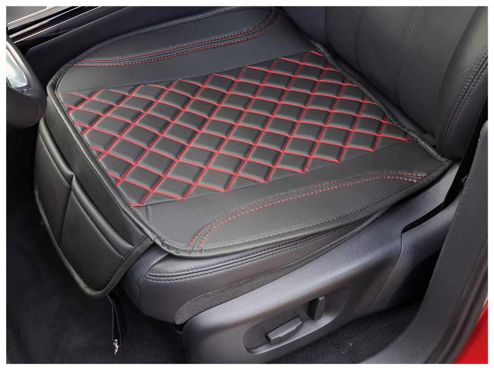 BREMER SITZBEZÜGE Sitzauflage Kunstleder Textilleder kompatibel mit Mazda CX-5 1. Gen. Sitzkissen in Kunstleder Schwarz/Rote Naht OT402 von BREMER SITZBEZÜGE