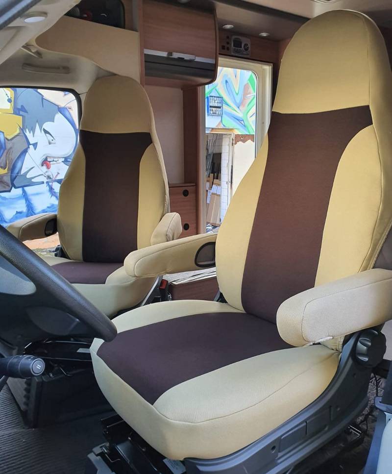 BREMER SITZBEZÜGE Maß Piloten Schonbezüge Sitzbezüge kompatibel mit Wohnmobil Camper Ducato Fahrer & Beifahrer 830 Schonbezug Set in Beige/Braun von BREMER SITZBEZÜGE