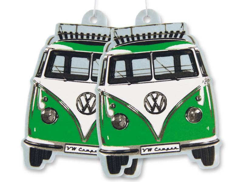 BRISA VW Collection - Volkswagen Luft-Erfrischer-Duft-Spender fürs Auto im T1 Bulli Bus Motiv Doppelpack (Bus Front/Grüner Apfel/Grün) von BRISA