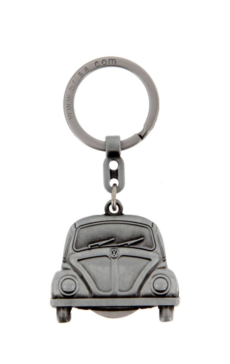 BRISA VW Collection - Volkswagen Metall Schlüssel-Anhänger-Ring Mit Einkaufswagen-Chip Schlüsselbund-Accessoire Keyholder im Käfer/Beetle Design (Beetle Front/Silber) von BRISA