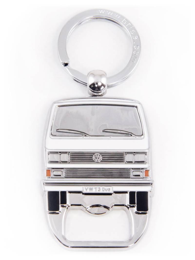 BRISA VW Collection - Volkswagen Schlüssel-Anhänger-Ring Schlüsselbund-Accessoire Keyholder + Flaschen-Öffner im T3 Bulli Bus Design (Bus Front/Weiß) von BRISA