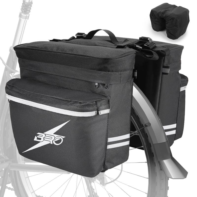 BRO wasserdichte Fahrradtasche als Doppeltasche, Fahrrad Gepäckträgertasche mit wasserdichtem Regenschutz, Fahrradtasche für E-Bikes und MTB von BRO