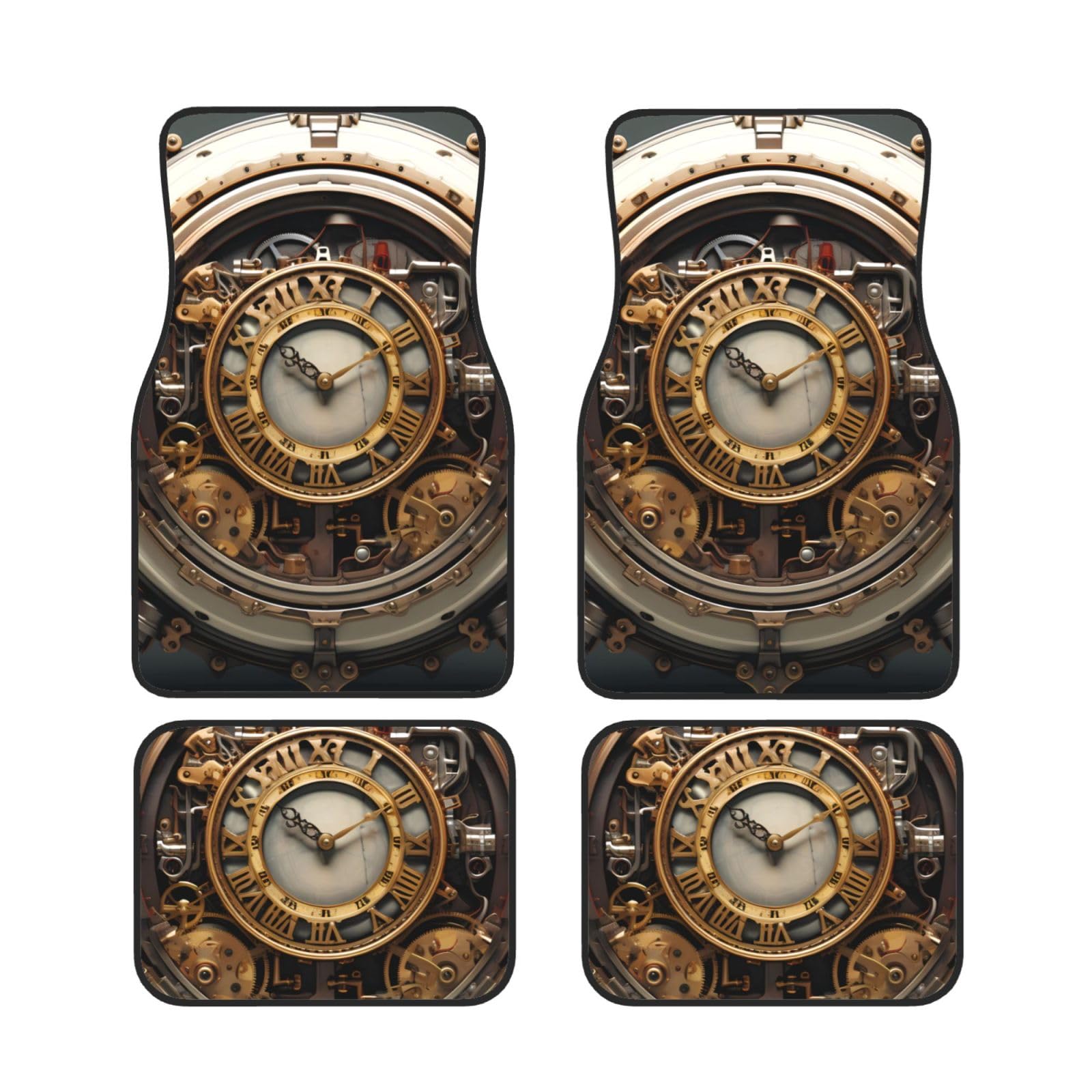 BROLEO Auto Fußmatten Set 4 Stück Allwetter Neopren Fußmatten für Autos LKW SUV Steampunk Uhr Bild von BROLEO