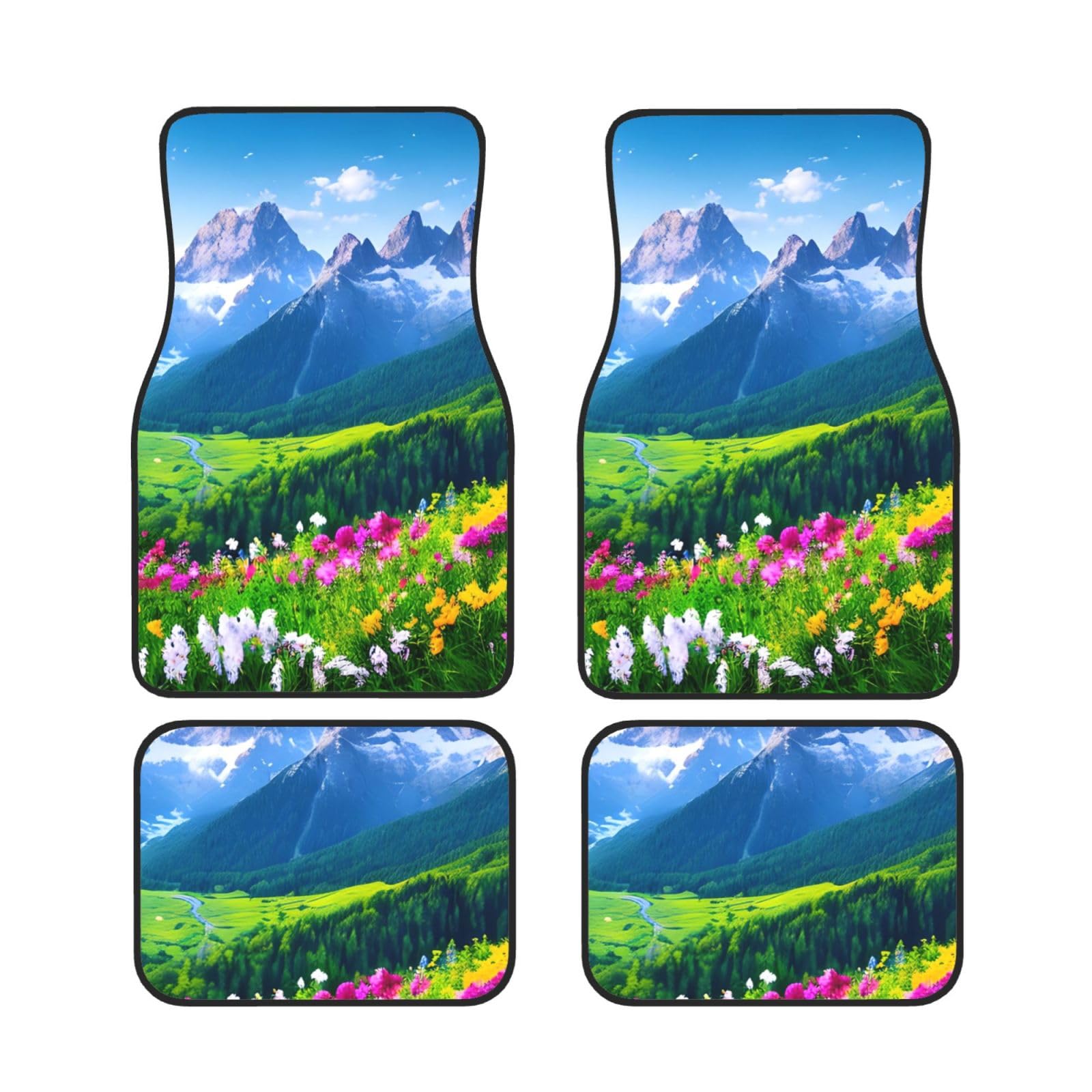 BROLEO Auto Fußmatten Set 4-teilig - Neopren Allwetter Full Set Fußmatten für Autos LKW SUV Berg Floral Landschaft Bild von BROLEO