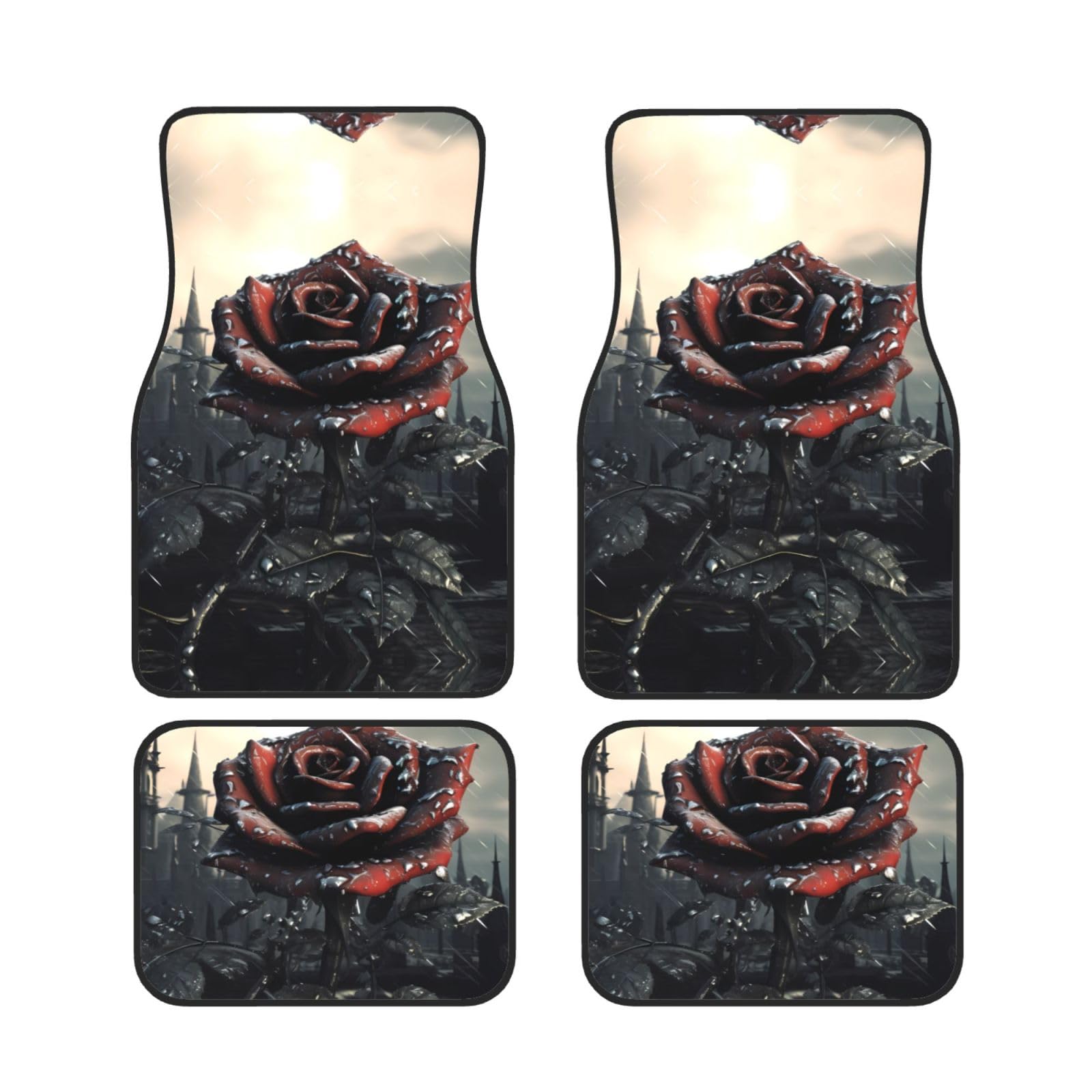 BROLEO Auto Fußmatten Set 4-teilig - Neopren Allwetter Full Set Fußmatten für Autos LKW SUV Gothic Rose Bild von BROLEO