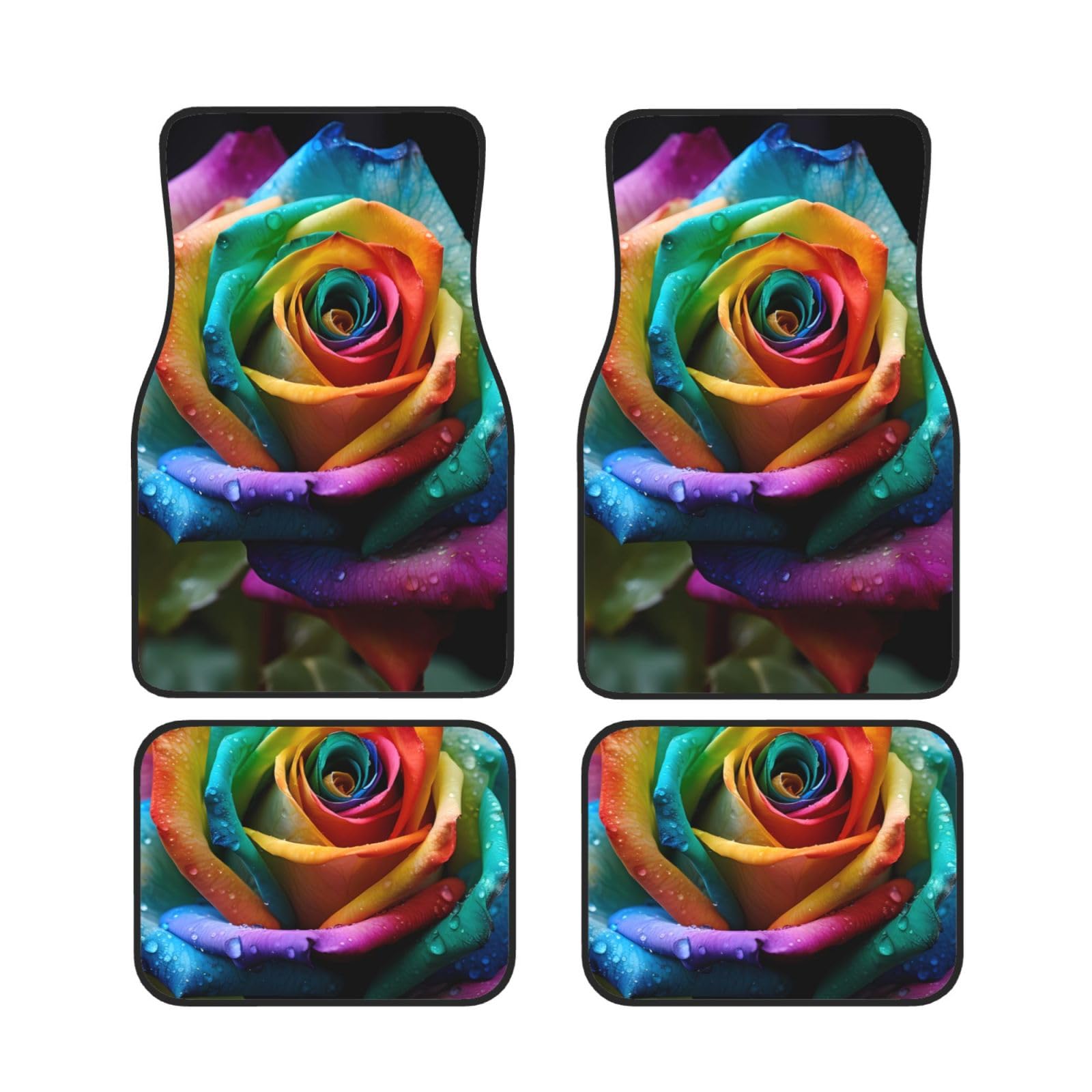 BROLEO Auto Fußmatten Set 4-teilig - Neopren Allwetter Full Set Fußmatten für Autos LKW SUV Regenbogen Rose Bild von BROLEO