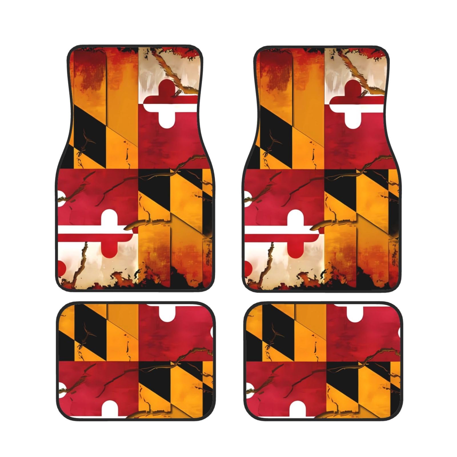 BROLEO Auto Fußmatten Set 4-teilig - Neopren Allwetter Full Set Fußmatten für Autos LKW SUV Vintage Holz Maryland Flagge Bild von BROLEO