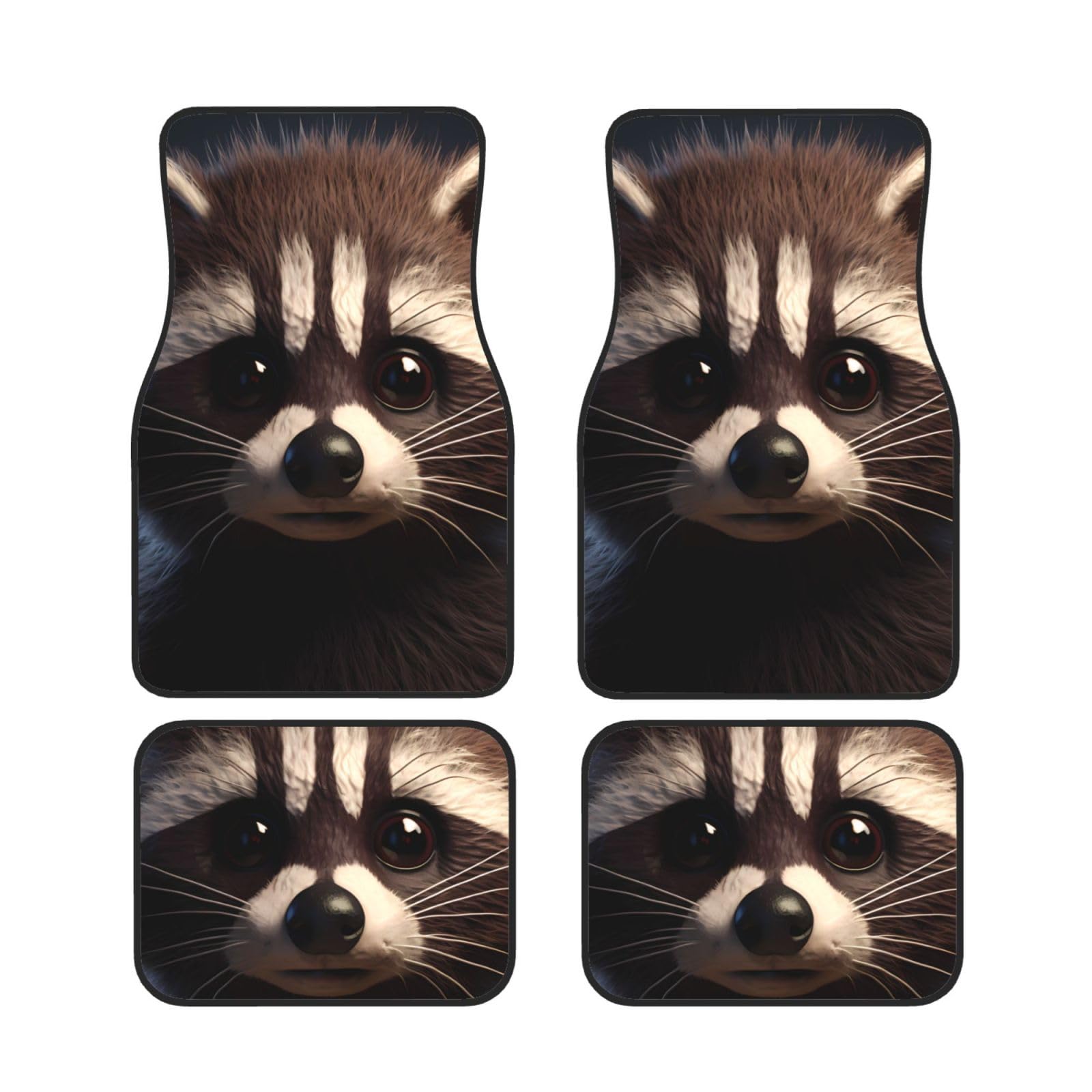 BROLEO Auto Fußmatten Set 4-teilig - Neopren Allwetter Full Set Fußmatten für PKW LKW SUV Little Raccoon Gesicht Bild von BROLEO