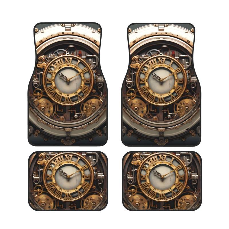 BROLEO Auto Fußmatten Set 4-teilig - Neopren Allwetter Full Set Fußmatten für PKW LKW SUV Steampunk Uhr Bild von BROLEO