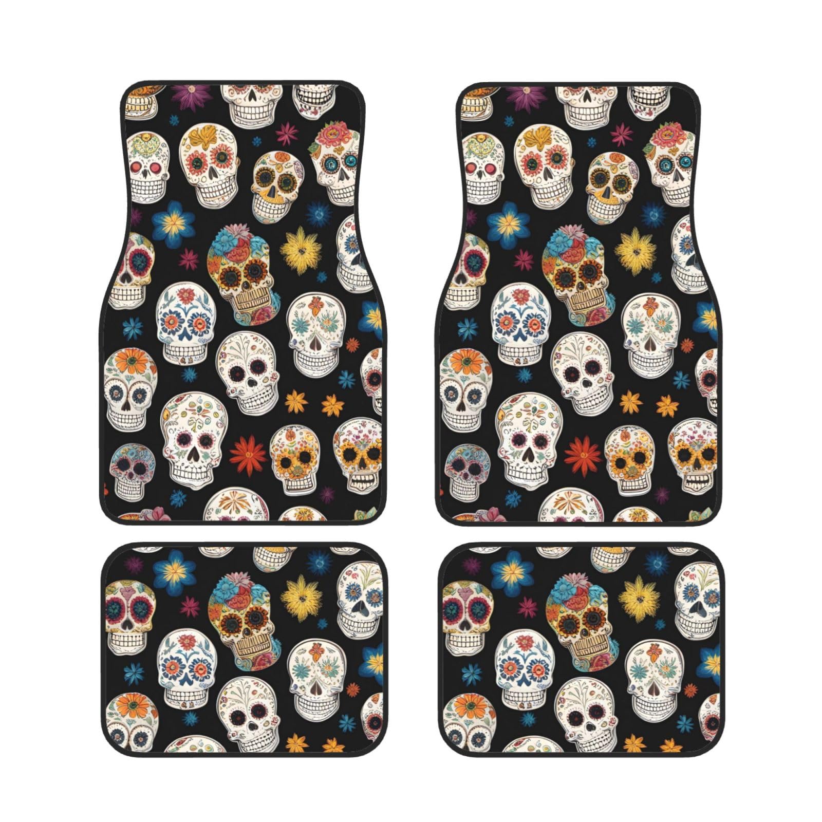 BROLEO Auto Fußmatten Set 4-teilig - Neopren Allwetter Full Set Fußmatten für PKW LKW SUV Sugar Skulls Bild von BROLEO