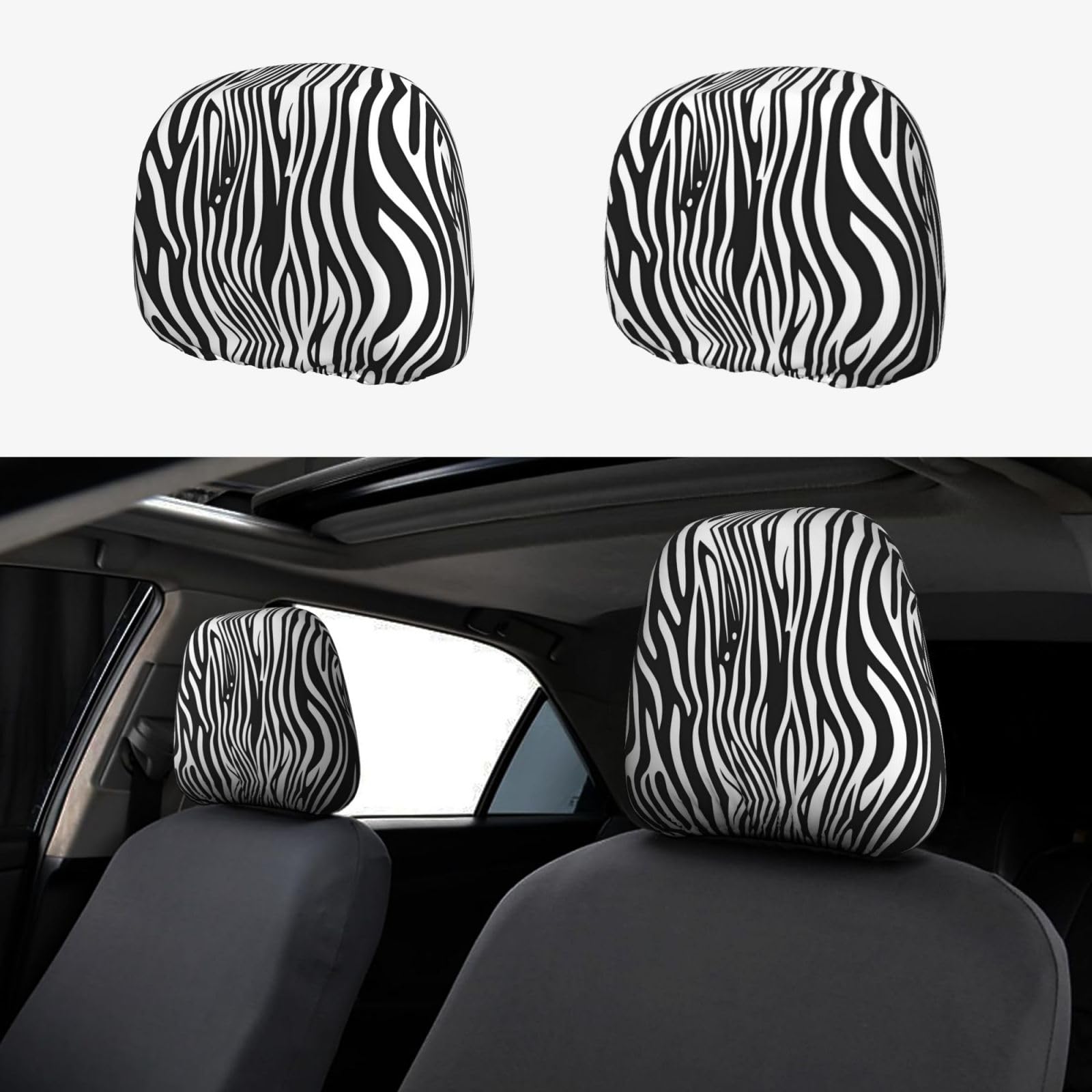 BROLEO Autositzbezug mit schwarz-weißen Zebrastreifen, 2-teiliges Set, Innenzubehör, Dekoration, passend für Autos, Lieferwagen, LKWs, Universal-Sitzzubehör von BROLEO