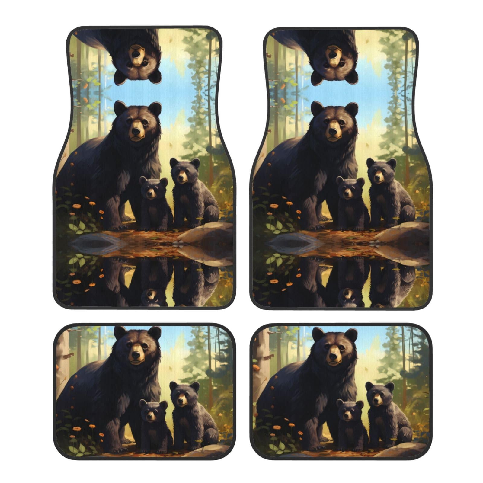 BROLEO Black Bear Family Prints Automatten Set von 4 – alle Autos – leicht zu reinigen, rutschfest – verschönern den Innenraum und schützen Autos von BROLEO