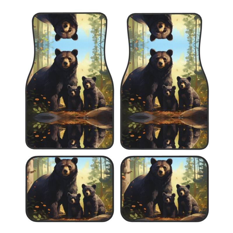 BROLEO Black Bear Family Prints Automatten Set von 4 – alle Autos – leicht zu reinigen, rutschfest – verschönern den Innenraum und schützen Autos von BROLEO