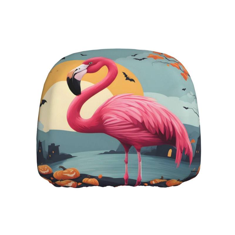 BROLEO Cartoon Halloween Flamingo Bild Qualität Auto Kopfstützenbezug 1 Stück bequem elastisch Autozubehör von BROLEO