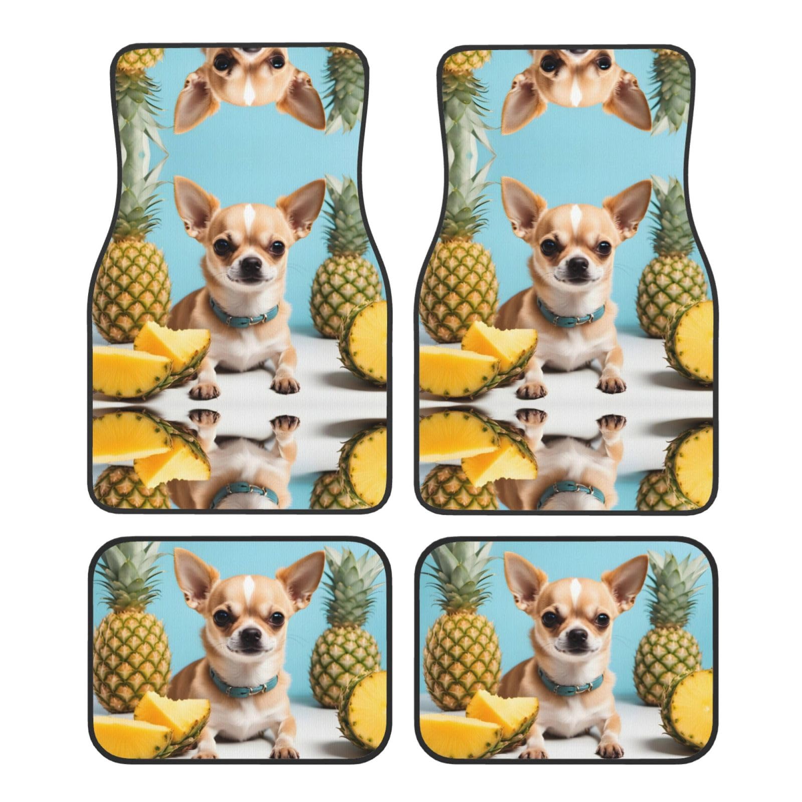 BROLEO Chihuahua Hund Ananas Prints Automatten Set von 4 – alle Autos – leicht zu reinigen, rutschfest – verschönern den Innenraum und schützen Autos von BROLEO