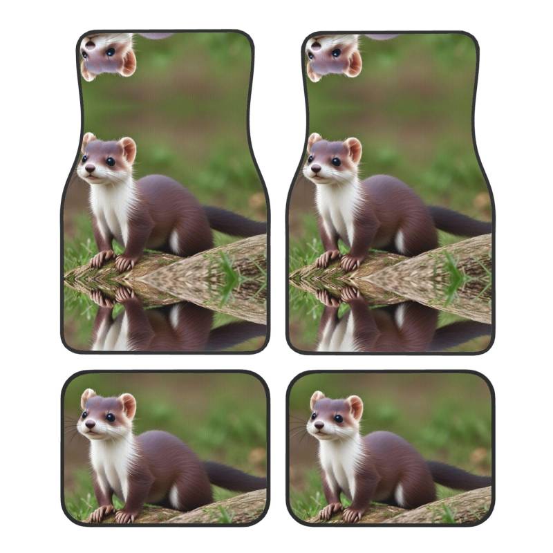 BROLEO Cute Weasel Prints Automatten Set von 4 – alle Autos – leicht zu reinigen, rutschfest – verschönern den Innenraum und schützen Autos von BROLEO