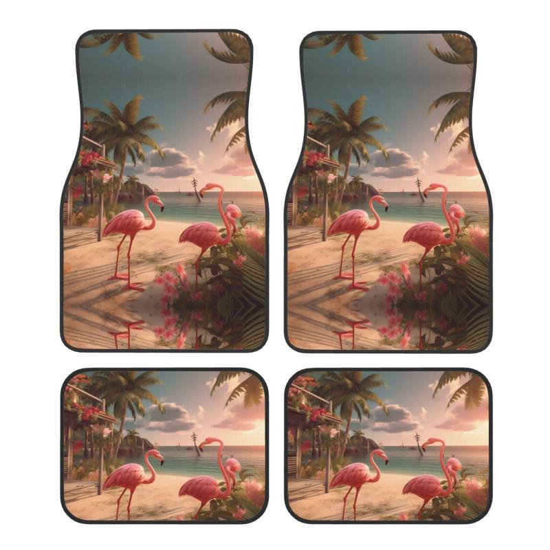 BROLEO Flamingo Beach Prints Automatten Set von 4 – alle Autos – leicht zu reinigen, rutschfest – verschönern den Innenraum, schützen Autos von BROLEO