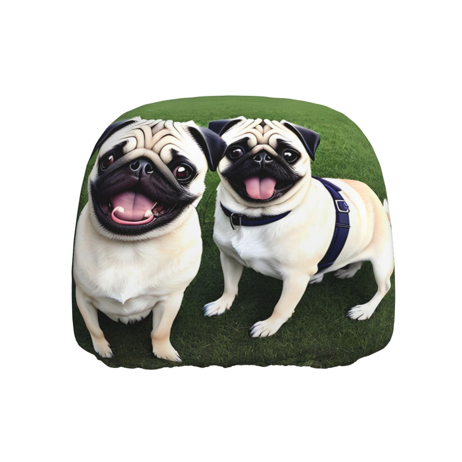 BROLEO Funny Happy Pug Dog Picture Car Headrest Cover 1 Piece Soft and Comfortable Elastic Car Accessories von BROLEO