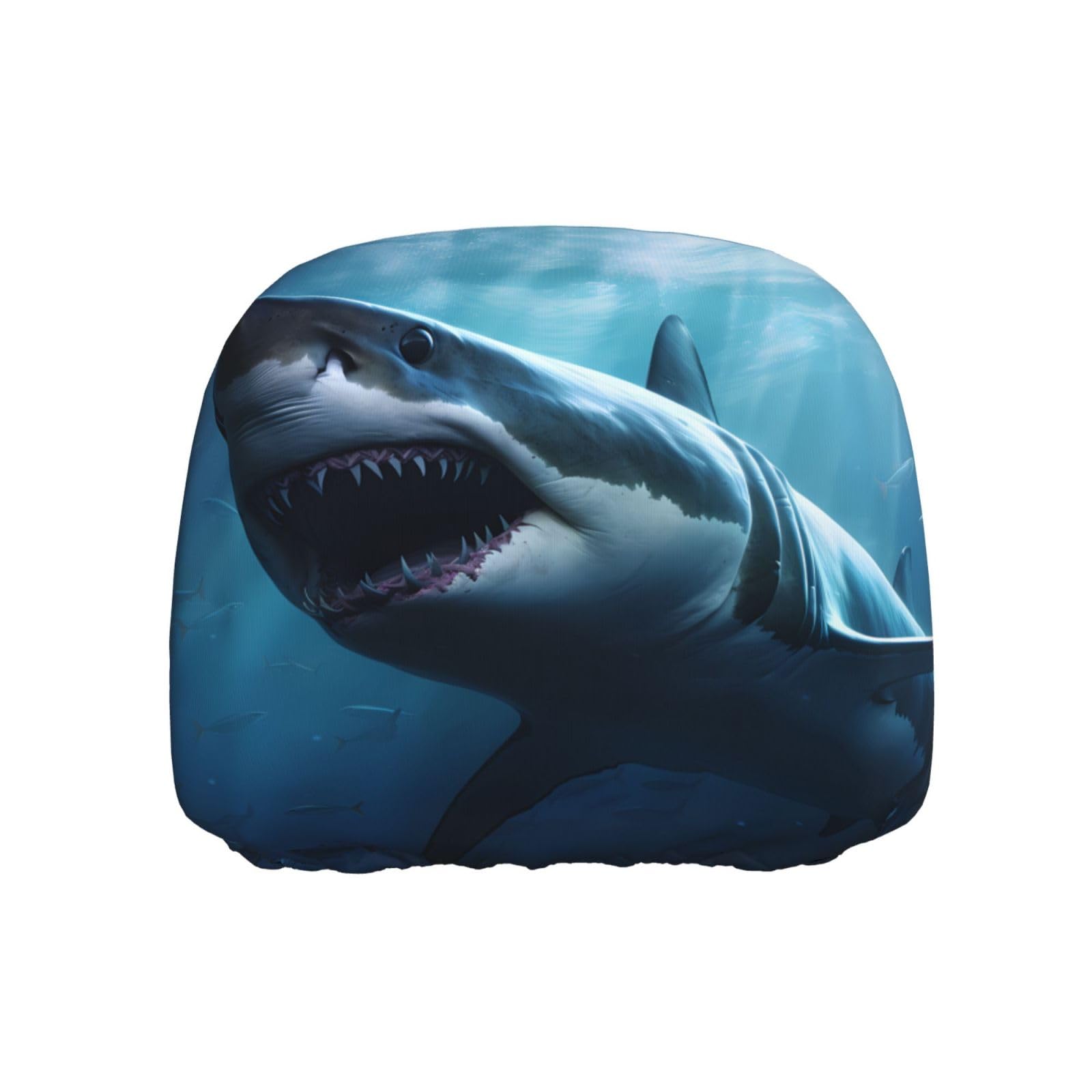 BROLEO Great White Shark Picture Car Headrest Cover 1 Piece Soft and Comfortable Elastic Car Accessories von BROLEO