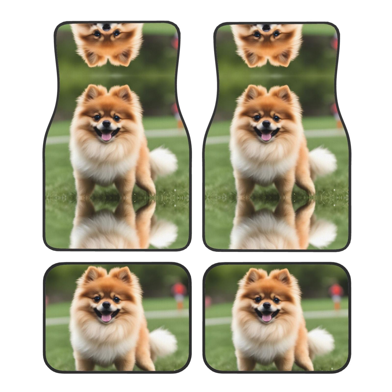 BROLEO Happy Kurzhaarige Pomeranian Prints Automatten Set von 4 – alle Autos – leicht zu reinigen, rutschfest – verschönern den Innenraum und schützen Autos von BROLEO