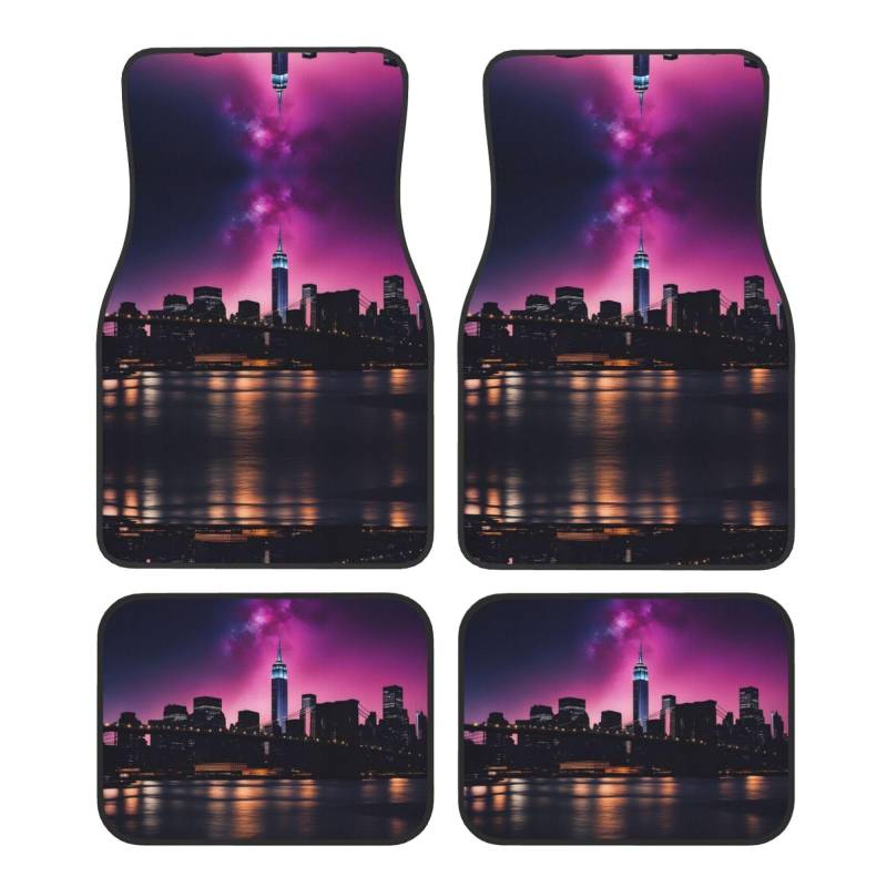 BROLEO New York Night Sky Prints Automatten Set von 4 – alle Autos – leicht zu reinigen, rutschfest – verschönern den Innenraum, schützen Autos von BROLEO