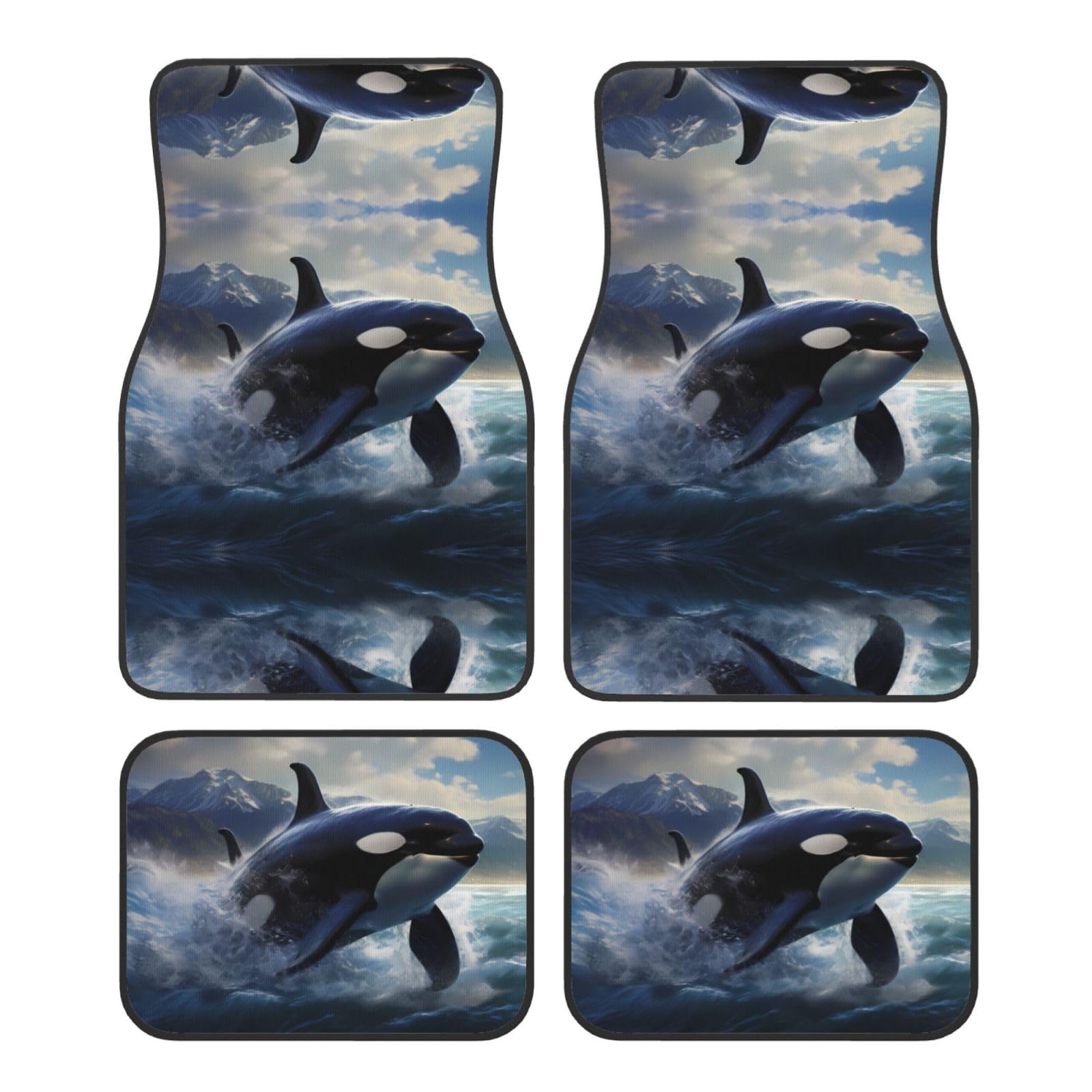 BROLEO Orca Killer Whale Prints Automatten Set von 4 – alle Autos – leicht zu reinigen, rutschfest – verschönern den Innenraum und schützen Autos von BROLEO