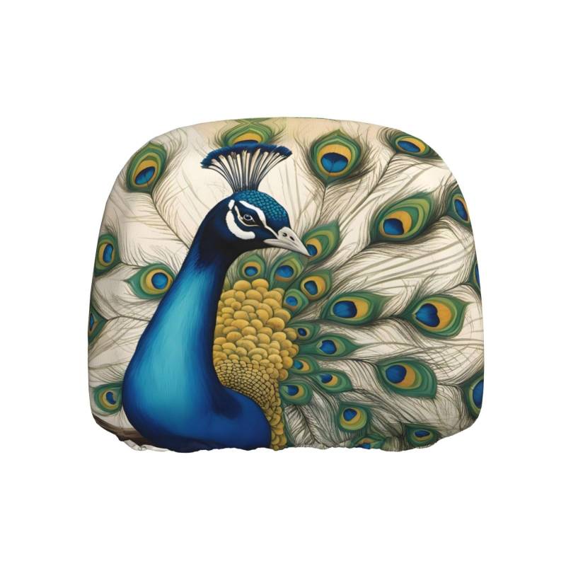 BROLEO PeacockBeautiful Pfau in voller Blüte Bild Auto Kopfstützenbezug, 1 Stück, weich und bequem, elastisches Autozubehör von BROLEO