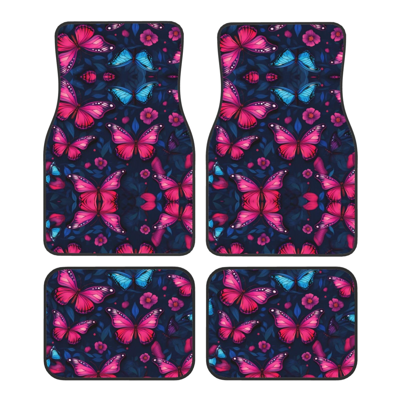 BROLEO Pretty Butterfly Prints Automatten Set mit 4 – alle Autos – leicht zu reinigen, rutschfest – verschönern den Innenraum und schützen Autos von BROLEO