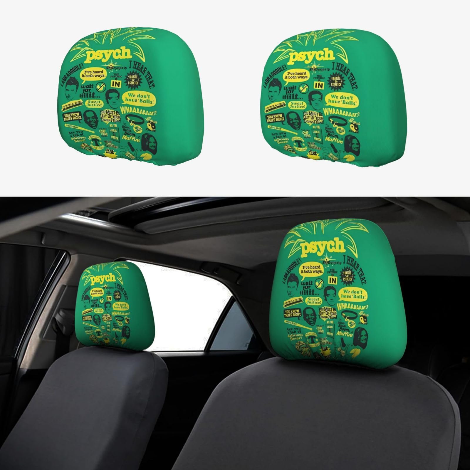 BROLEO Psych Ananas-Zitat Bild Auto Kopfstützenbezug 2-teiliges Set Innenzubehör Dekoration passend für Autos, Lieferwagen, LKWs, Universal-Sitzzubehör von BROLEO
