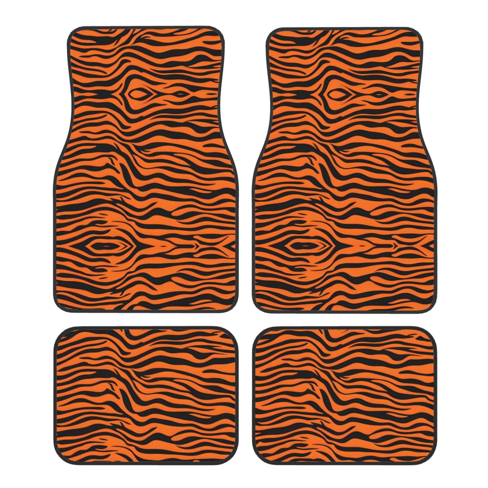 BROLEO Tiger Stripes Orange Muster Prints Automatten Set von 4 – alle Autos – leicht zu reinigen, rutschfest – verschönern den Innenraum und schützen Autos von BROLEO