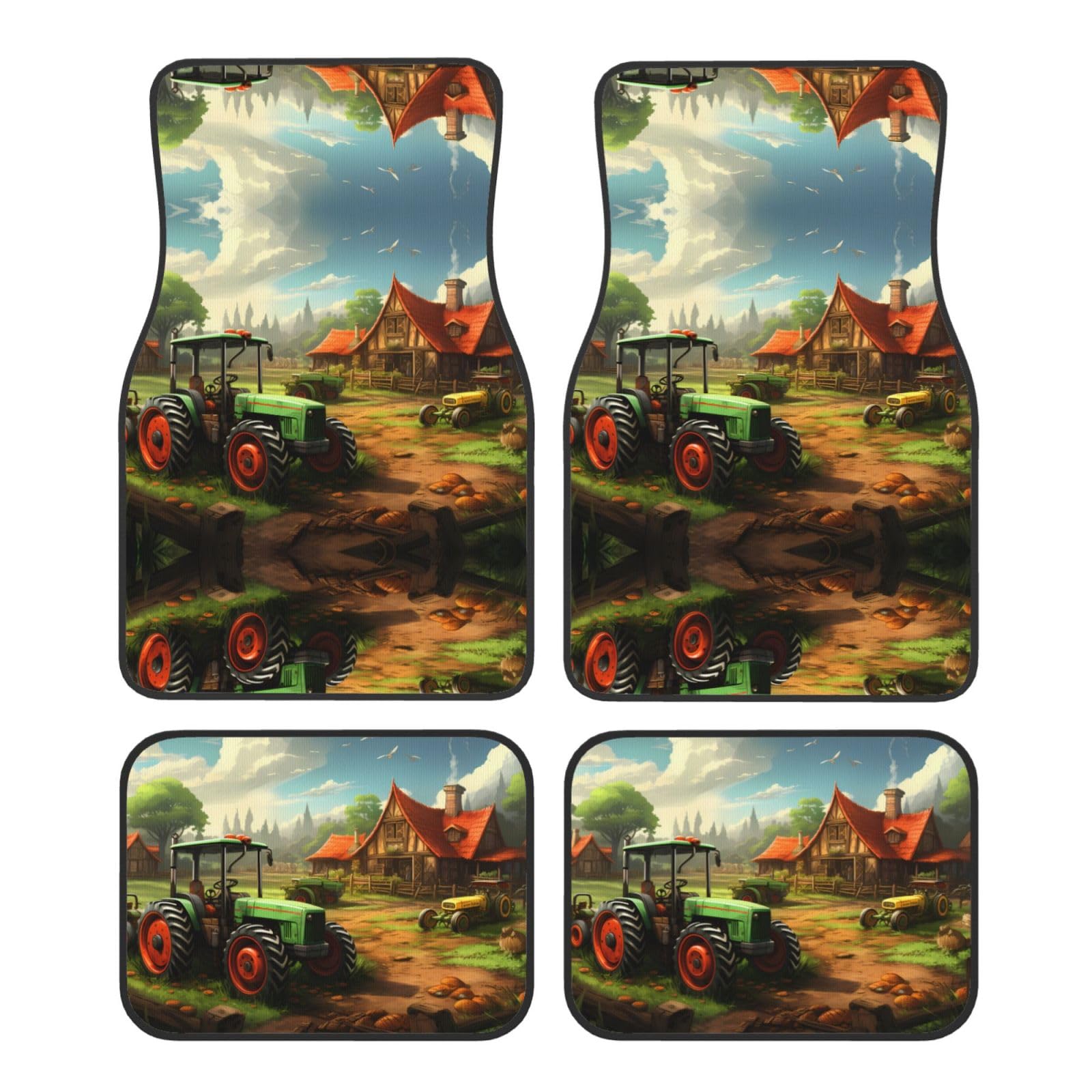 BROLEO Traktor Farm Prints Automatten Set von 4 – alle Autos – leicht zu reinigen, rutschfest – verschönern den Innenraum und schützen Autos von BROLEO