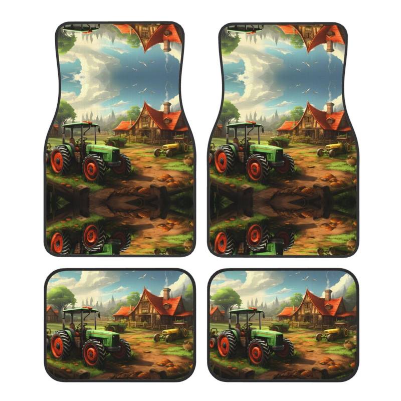 BROLEO Traktor Farm Prints Automatten Set von 4 – alle Autos – leicht zu reinigen, rutschfest – verschönern den Innenraum und schützen Autos von BROLEO