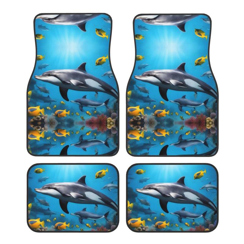 BROLEO Underwater World Fish Dolphi Prints Automatten Set mit 4 – alle Autos – leicht zu reinigen, rutschfest – verschönern den Innenraum und schützen Autos von BROLEO