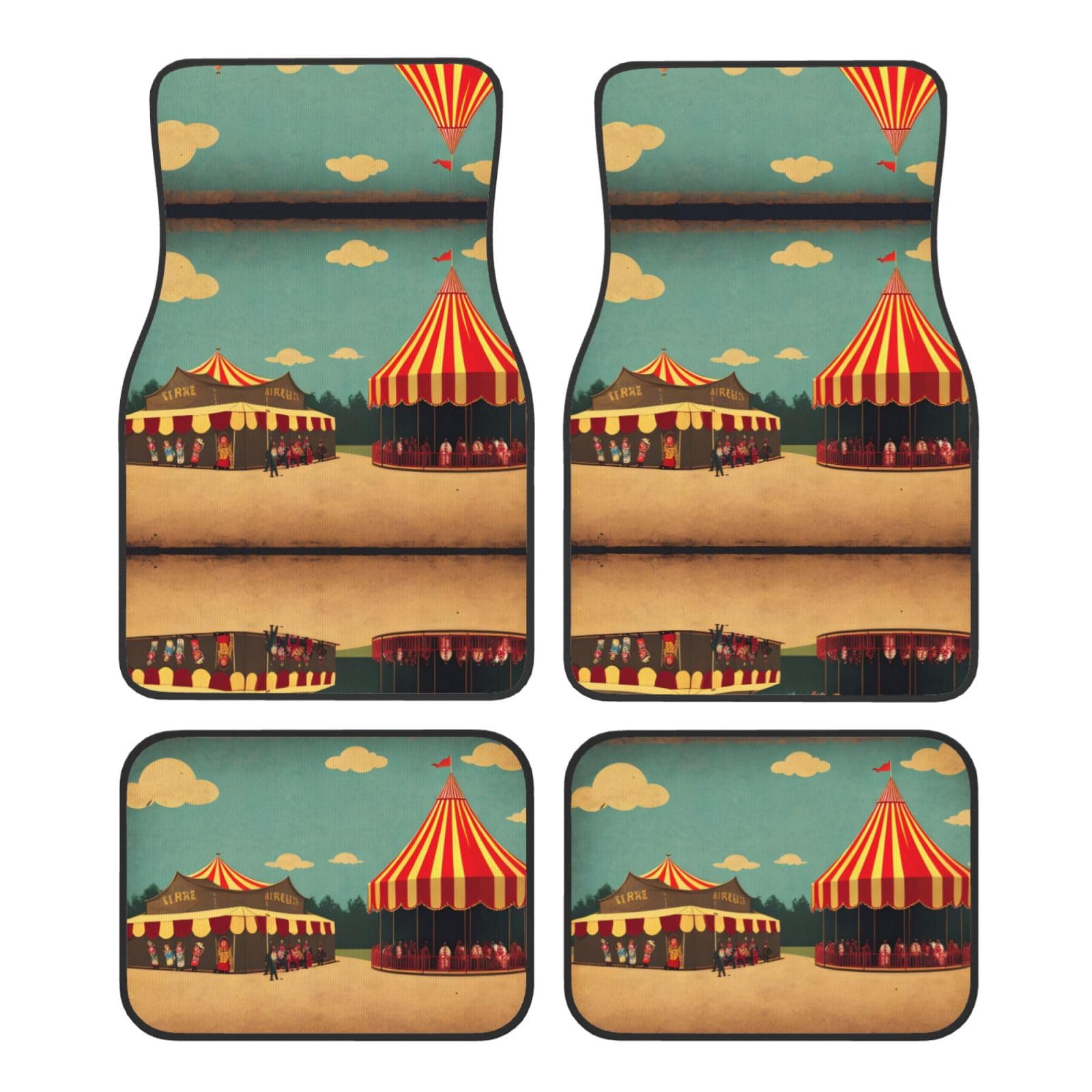 BROLEO Vintage Circus Hintergrund Prints Automatten Set von 4 – alle Autos – leicht zu reinigen, rutschfest – verschönern den Innenraum, schützen Autos von BROLEO