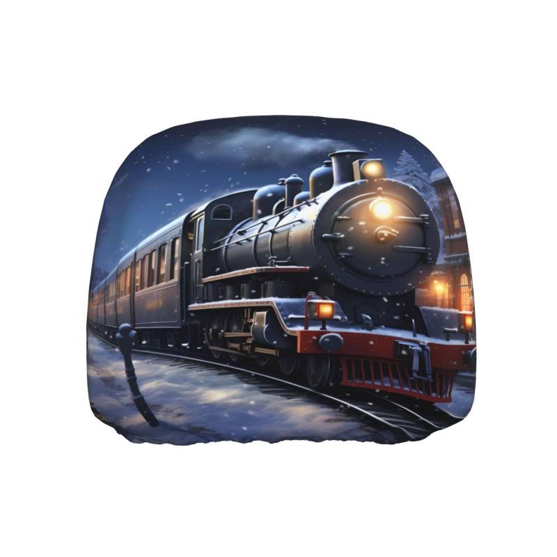 BROLEO Winter Weihnachten Schnee Nacht Eisenbahn Zug Bild Auto Kopfstützenbezug 1 Stück Weich und Bequem Elastisch Autozubehör von BROLEO