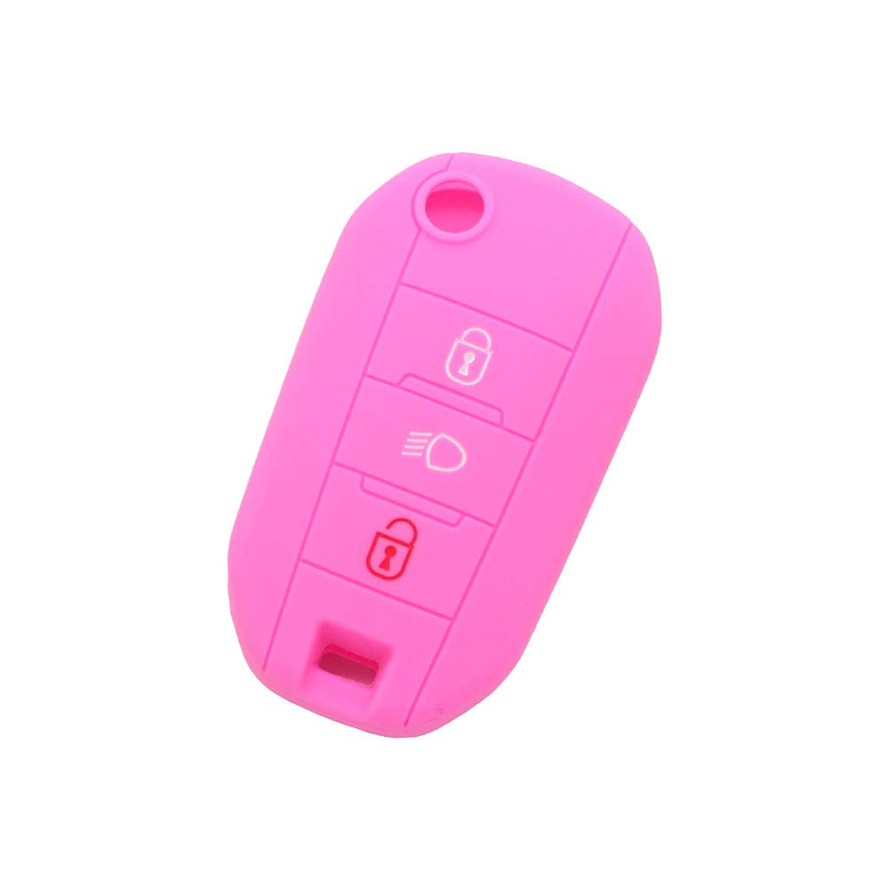 BROVACS Schlüssel Hülle Kompatibel mit Peugeot Citroen 3 Tasten Flip Fernbedienung w/Lichtsymbol - Silikon Schutzhülle Schlüsselhülle Cover in Rosa (CV9306PK) von BROVACS