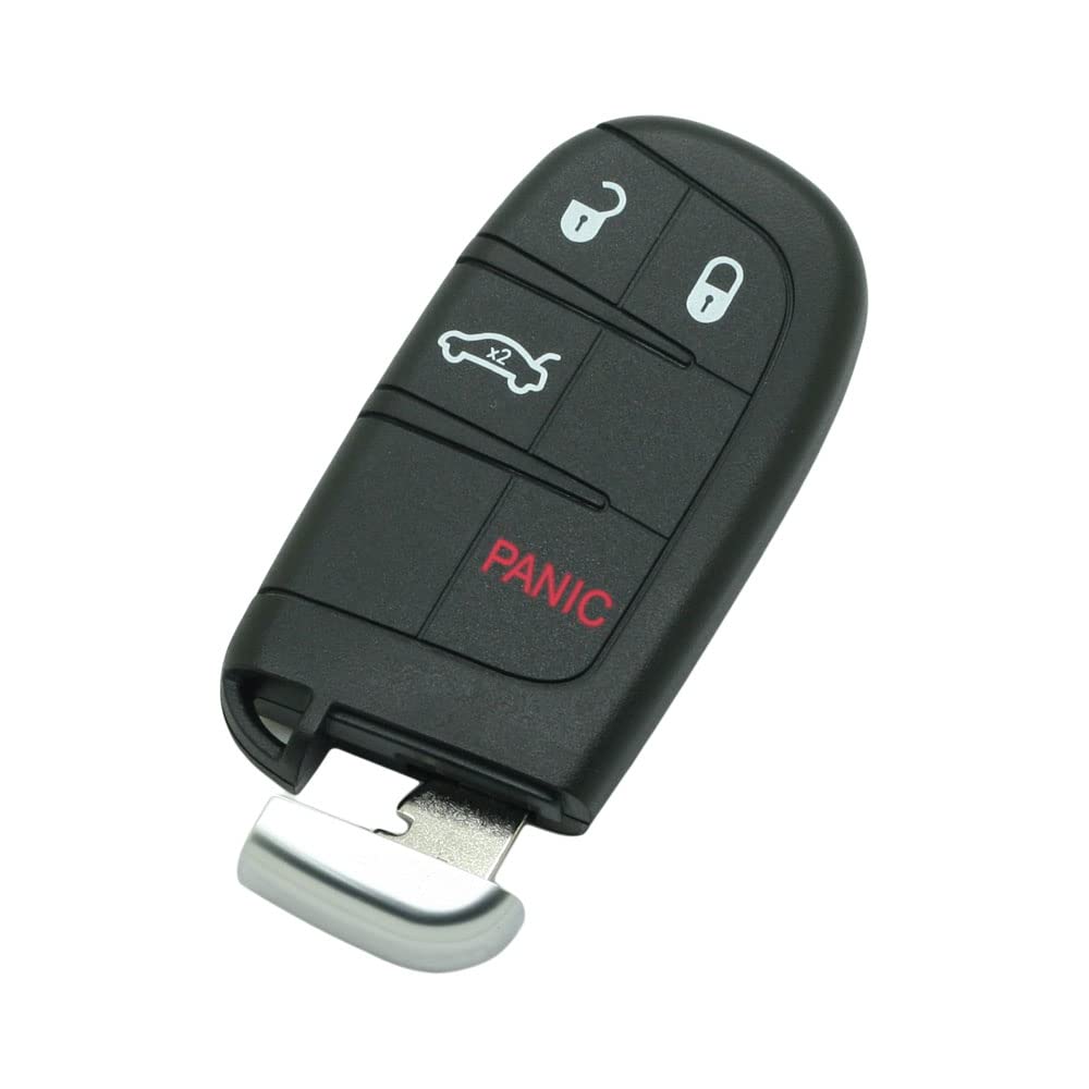 BROVACS Schlüsselgehäuse + ungeschliffener Rohling Notschlüssel kompatibel mit Dodge Chrysler 4 Tasten Smart Keyless Entry Remote Key Case Fob 3 BTN + Panic PG756D von BROVACS