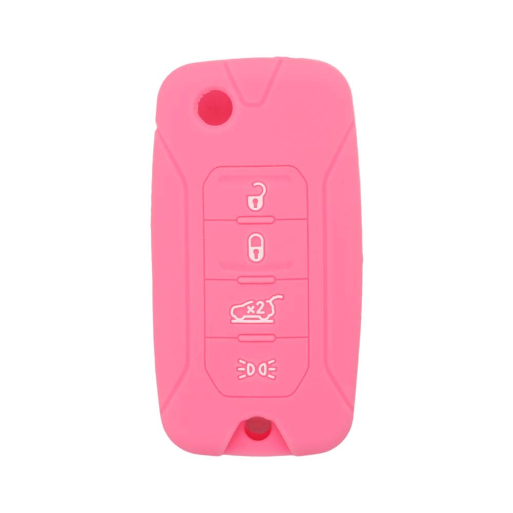 BROVACS Silikonhülle Schutzhülle Halter Skin Jacket Kompatibel mit JEEP Renegade 4 Tasten Flip Fernbedienung Schlüsselanhänger CV4757 Rosa von BROVACS