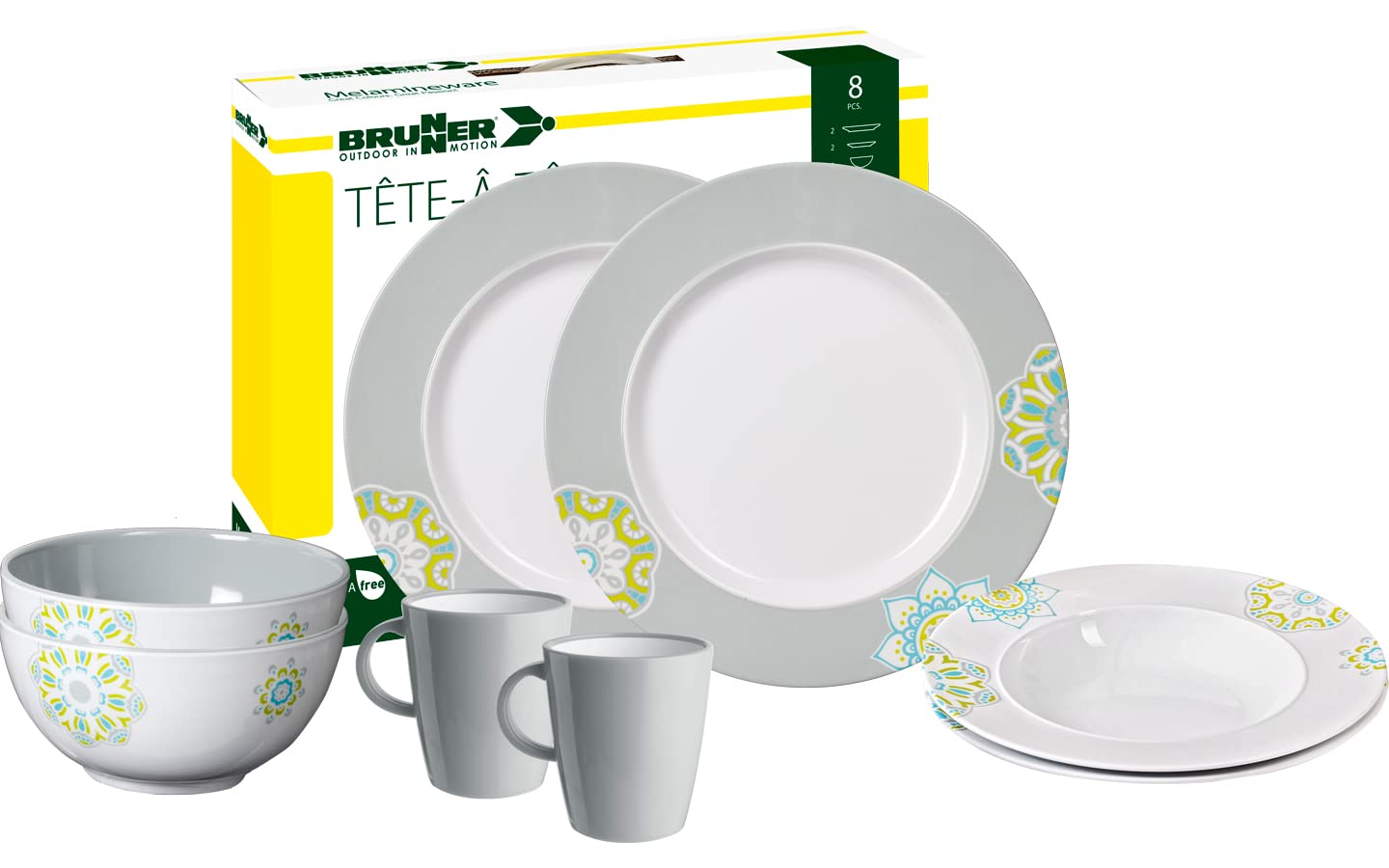 BRUNNER 0830143N.C2E Campinggeschirr Set für 2 Personen, Tête-À-Tête Sandhya, 8-teilig von BRUNNER