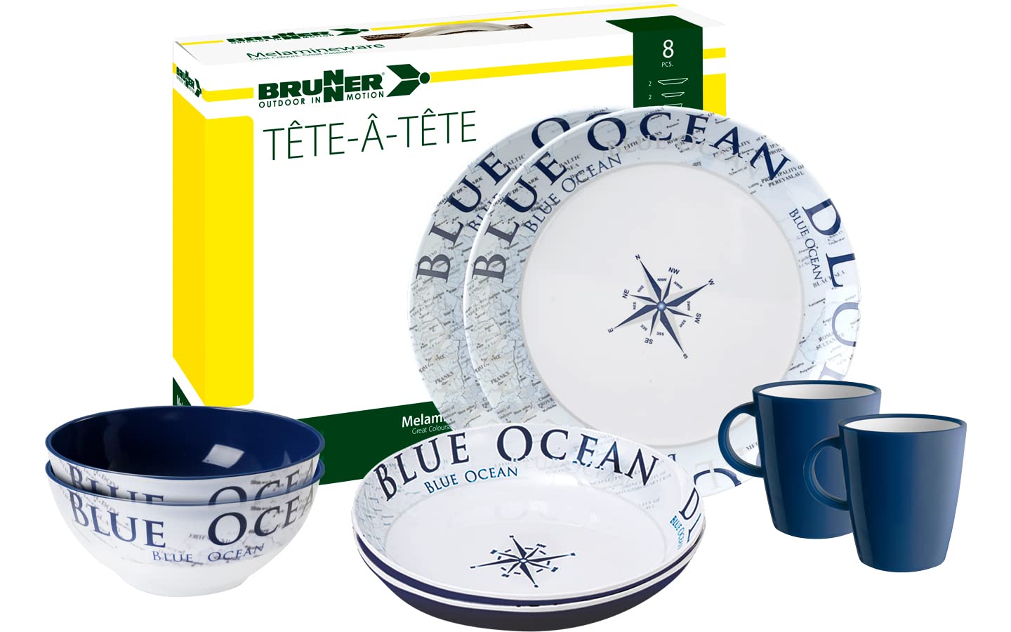 BRUNNER 0830143N.C8C Campinggeschirr Set für 2 Personen, Tête-À-Tête Blue Ocean, 8-teilig von BRUNNER