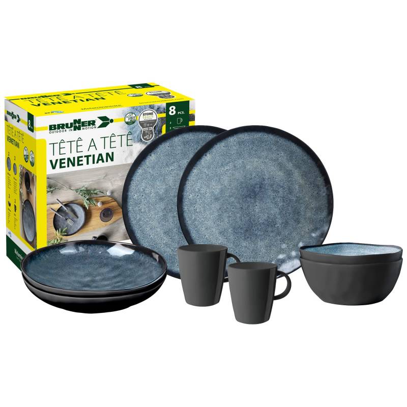 BRUNNER 0830143N.C9X Campinggeschirr Set für 2 Personen, Tête-À-Tête Venetian, 8-teilig von BRUNNER