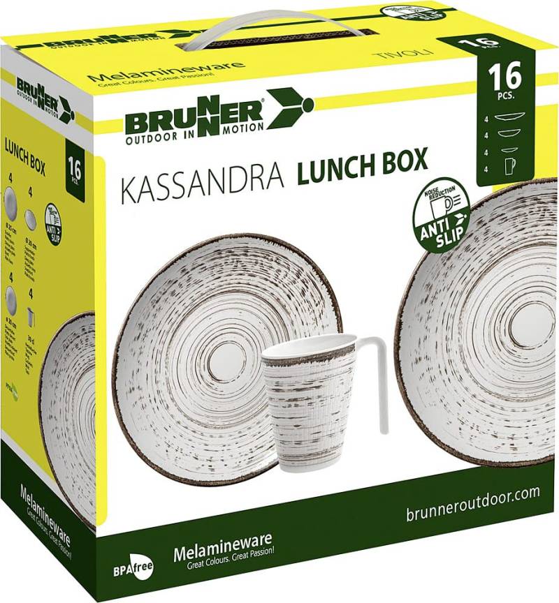 BRUNNER Campinggeschirr Set (Set 16 Stück) für 4 Personen - Lunchbox Kassandra - aus hochwertigem Melamin, rutschfest und langlebig von BRUNNER