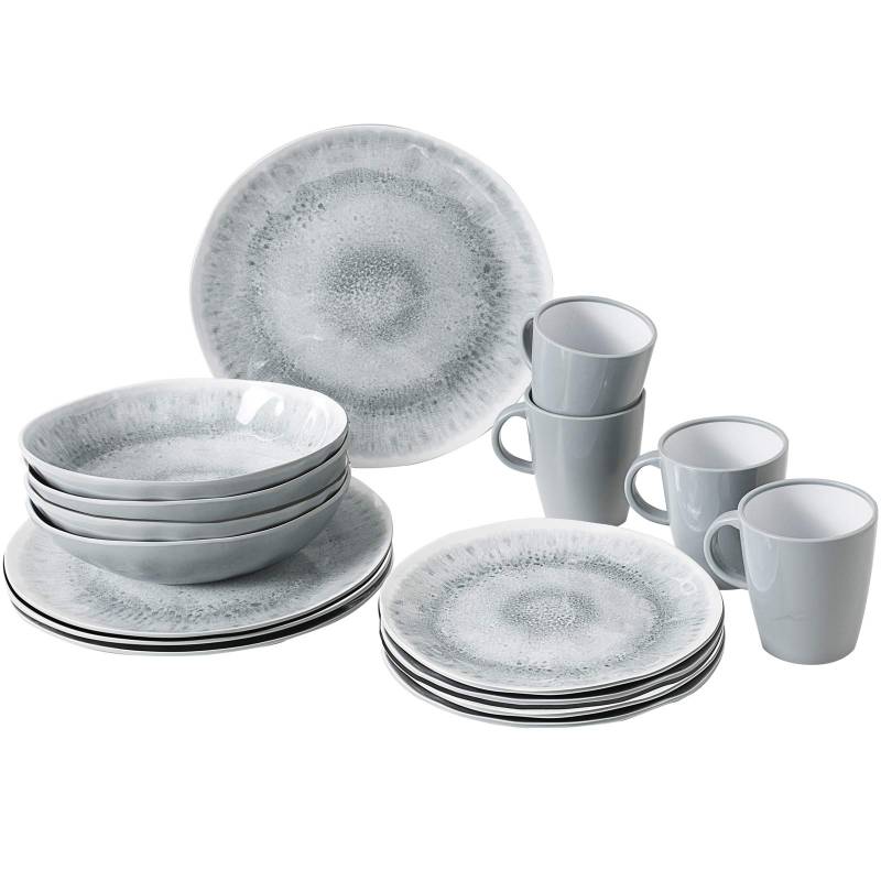 BRUNNER Melamin Ess Geschirr Set Lunch Box 16-Teilig Camping Reise Teller Becher Stonetouch Pearl von BRUNNER