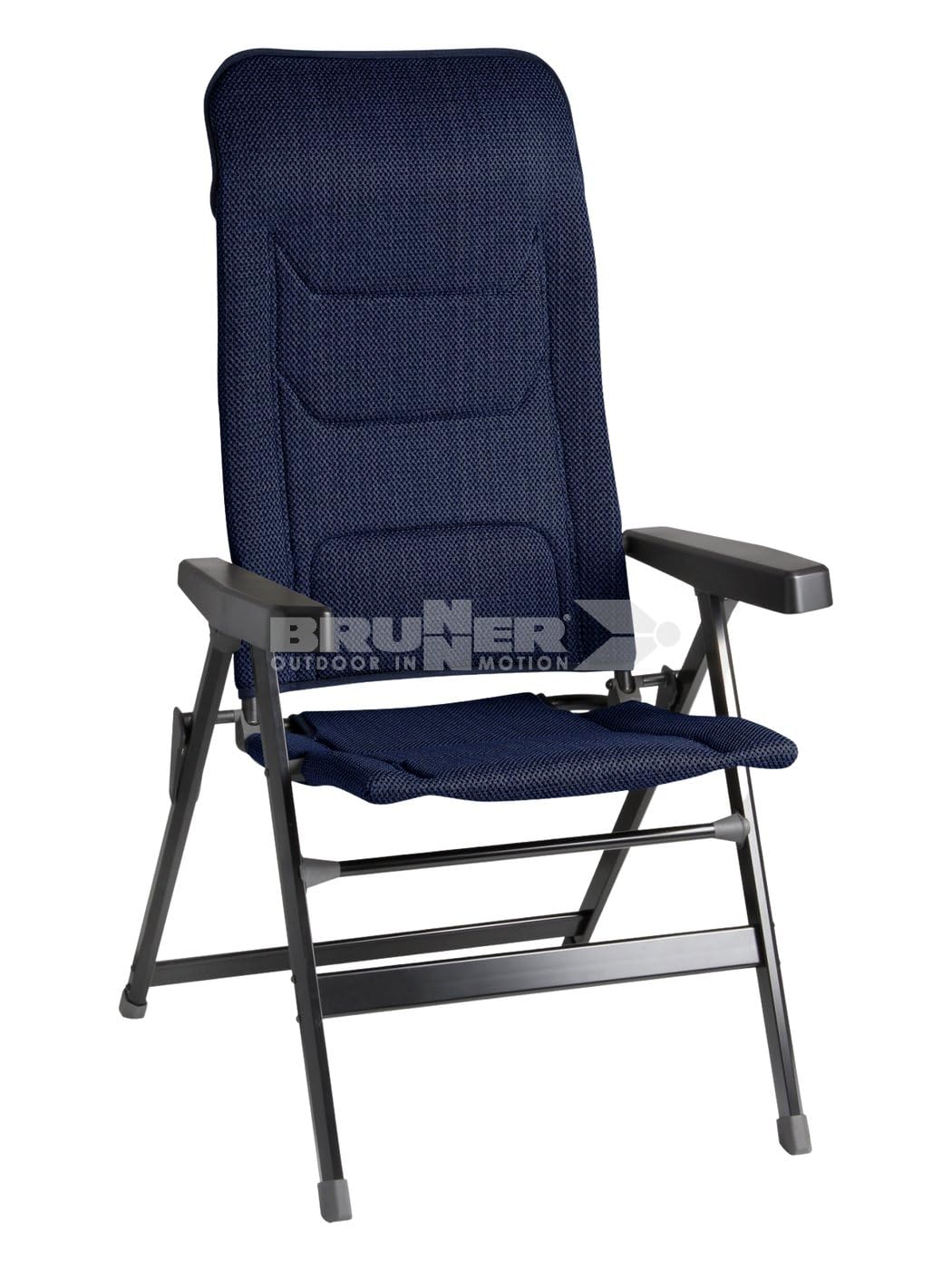 BRUNNER Rebel PRO (S-M-L) Klappstuhl für Camping, Garten, Terrasse aus Aluminium, 5 Positionen verstellbar, mit Belastbarkeit bis zu 150 kg, hohe Rückenlehne, schwarz oder blau von BRUNNER