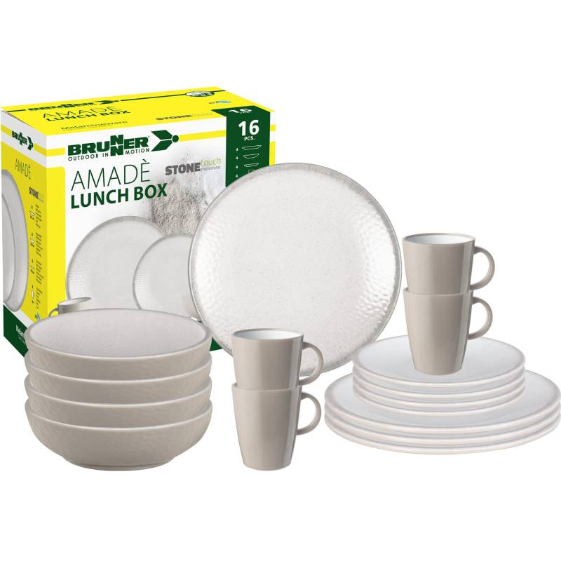 Brunner 0830155N.C8X Campinggeschirr Set für 4 Personen, Lunchbox Amadè, 16-teilig von BRUNNER